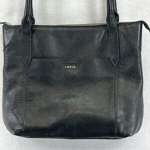LODIS Siera Black Pebbled Leather Travel Tote Bag Casual Office Work